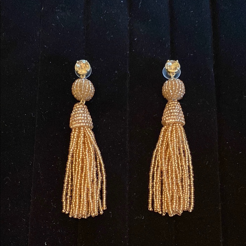 Elegant Gold Beaded Tassel Earrings